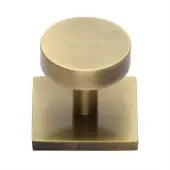 SQ3880-AT Heritage Brass Cabinet Knob Disc Design with Square Backplate 32mm Antique Brass finish