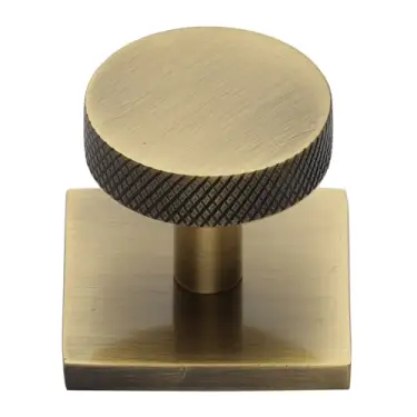 Click Here To Enlarge This Photo Of SQ3884-AT Heritage Brass Cabinet Knob Disc Knurled Design with Square Backplate 32mm Antique Brass finish
