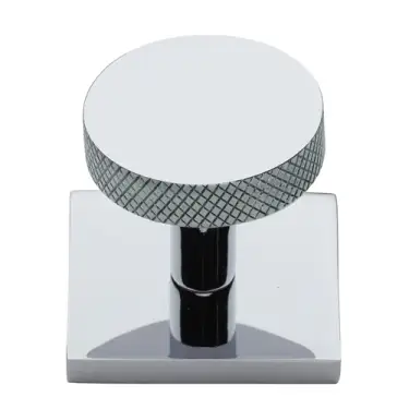 Click Here To Enlarge This Photo Of SQ3884-PC Heritage Brass Cabinet Knob Disc Knurled Design with Square Backplate 32mm Polished Chrome finish
