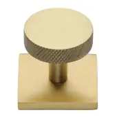 SQ3884-SB Heritage Brass Cabinet Knob Disc Knurled Design with Square Backplate 32mm Satin Brass finish