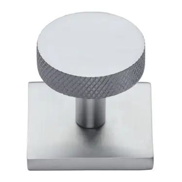 Click Here To Enlarge This Photo Of SQ3884-SC Heritage Brass Cabinet Knob Disc Knurled Design with Square Backplate 32mm Satin Chrome finish