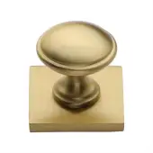 SQ3950-SB Heritage Brass Cabinet Knob Domed Design with Square Backplate 32mm Satin Brass finish
