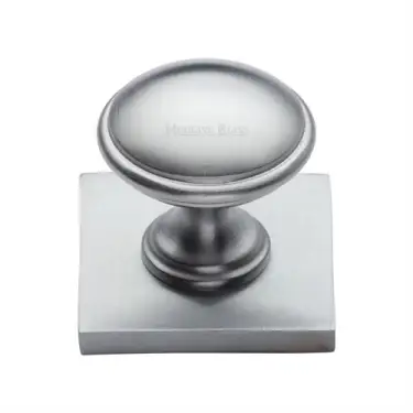 Click Here To Enlarge This Photo Of SQ3950-SC Heritage Brass Cabinet Knob Domed Design with Square Backplate 32mm Satin Chrome finish