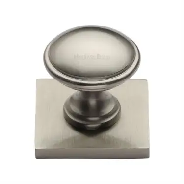 Click Here To Enlarge This Photo Of SQ3950-SN Heritage Brass Cabinet Knob Domed Design with Square Backplate 32mm Satin Nickel finish