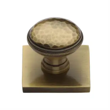 Click Here To Enlarge This Photo Of SQ4545-AT Heritage Brass Cabinet Knob Diamond Cut Design with Square Backplate 32mm Antique Brass finish