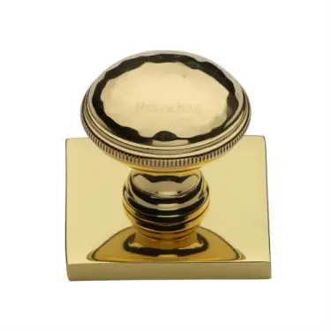 Click Here To Enlarge This Photo Of SQ4545-PB Heritage Brass Cabinet Knob Diamond Cut Design with Square Backplate 32mm Polished Brass finish
