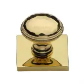 SQ4545-PB Heritage Brass Cabinet Knob Diamond Cut Design with Square Backplate 32mm Polished Brass finish