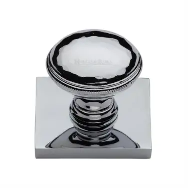 Click Here To Enlarge This Photo Of SQ4545-PC Heritage Brass Cabinet Knob Diamond Cut Design with Square Backplate 32mm Polished Chrome finish