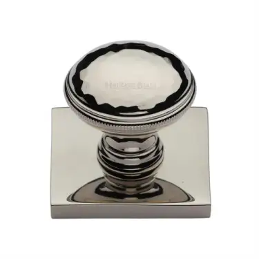 Click Here To Enlarge This Photo Of SQ4545-PNF Heritage Brass Cabinet Knob Diamond Cut Design with Square Backplate 32mm Polished Nickel finish