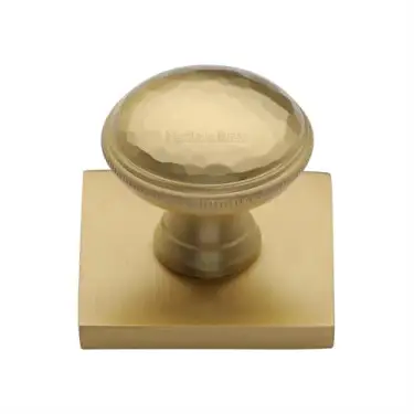 Click Here To Enlarge This Photo Of SQ4545-SB Heritage Brass Cabinet Knob Diamond Cut Design with Square Backplate 32mm Satin Brass finish