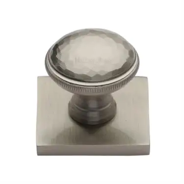 Click Here To Enlarge This Photo Of SQ4545-SN Heritage Brass Cabinet Knob Diamond Cut Design with Square Backplate 32mm Satin Nickel finish
