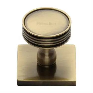 Click Here To Enlarge This Photo Of SQ4547-AT Heritage Brass Cabinet Knob Venetian Design with Square Backplate 32mm Antique Brass finish