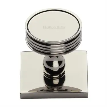 Click Here To Enlarge This Photo Of SQ4547-PNF Heritage Brass Cabinet Knob Venetian Design with Square Backplate 32mm Polished Nickel finish