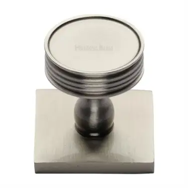 Click Here To Enlarge This Photo Of SQ4547-SN Heritage Brass Cabinet Knob Venetian Design with Square Backplate 32mm Satin Nickel finish