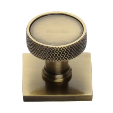 Click Here To Enlarge This Photo Of SQ4648-AT Heritage Brass Cabinet Knob Florence Knurled Design with Square Backplate 32mm Antique Brass finish