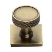 SQ4648-AT Heritage Brass Cabinet Knob Florence Knurled Design with Square Backplate 32mm Antique Brass finish