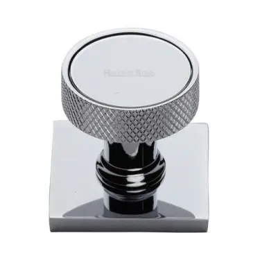 Click Here To Enlarge This Photo Of SQ4648-PC Heritage Brass Cabinet Knob Florence Knurled Design with Square Backplate 32mm Polished Chrome finish