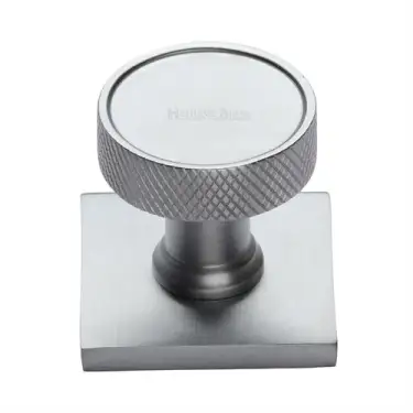 Click Here To Enlarge This Photo Of SQ4648-SC Heritage Brass Cabinet Knob Florence Knurled Design with Square Backplate 32mm Satin Chrome finish