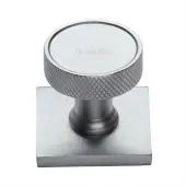 SQ4648-SC Heritage Brass Cabinet Knob Florence Knurled Design with Square Backplate 32mm Satin Chrome finish