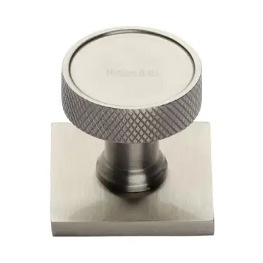 Click Here To Enlarge This Photo Of SQ4648-SN Heritage Brass Cabinet Knob Florence Knurled Design with Square Backplate 32mm Satin Nickel finish