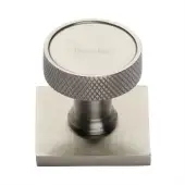 SQ4648-SN Heritage Brass Cabinet Knob Florence Knurled Design with Square Backplate 32mm Satin Nickel finish