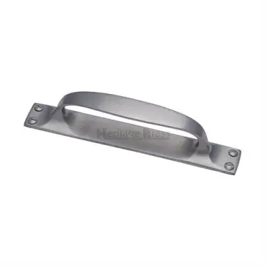 Click Here To Enlarge This Photo Of V1142-SC Heritage Brass Door Pull Handle on Plate Offset Satin Chrome finish