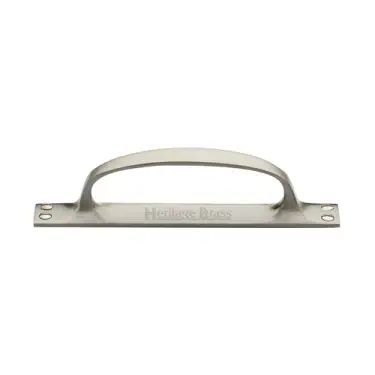 Click Here To Enlarge This Photo Of V1142-SN Heritage Brass Door Pull Handle on Plate Offset Satin Nickel finish