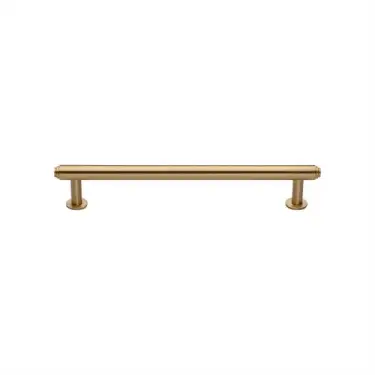 Click Here To Enlarge This Photo Of V4411 128-SB Heritage Brass Cabinet Pull Step Design with 16mm Rose 128mm ctc Satin Brass finish