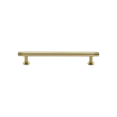 Click Here To Enlarge This Photo Of V4447 128-PB Heritage Brass Cabinet Pull Contour Design with 16mm Rose 128mm ctc Polished Brass finish