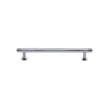 Click Here To Enlarge This Photo Of V4447 128-PC Heritage Brass Cabinet Pull Contour Design with 16mm Rose 128mm ctc Polished Chrome finish
