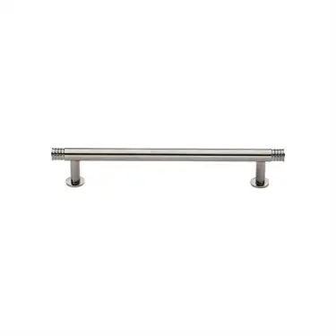 Click Here To Enlarge This Photo Of V4447 128-PNF Heritage Brass Cabinet Pull Contour Design with 16mm Rose 128mm ctc Polished Nickel finish