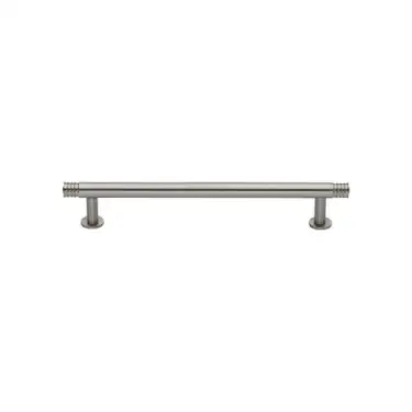 Click Here To Enlarge This Photo Of V4447 128-SN Heritage Brass Cabinet Pull Contour Design with 16mm Rose 128mm ctc Satin Nickel finish