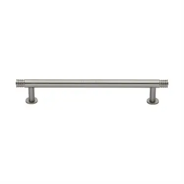 Click Here To Enlarge This Photo Of V4447 160-SN Heritage Brass Cabinet Pull Contour Design with 16mm Rose 160mm ctc Satin Nickel finish