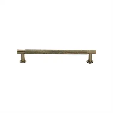 Click Here To Enlarge This Photo Of V4462 128-AT Heritage Brass Cabinet Pull Partial Knurled Design with 16mm Rose 128mm ctc Antique Brass finish
