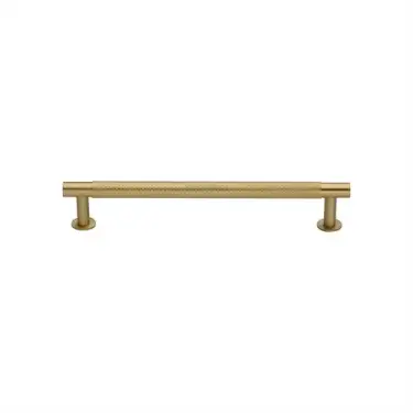 Click Here To Enlarge This Photo Of V4462 128-SB Heritage Brass Cabinet Pull Partial Knurled Design with 16mm Rose 128mm ctc Satin Brass finish