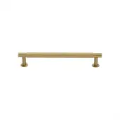 V4462 128-SB Heritage Brass Cabinet Pull Partial Knurled Design with 16mm Rose 128mm ctc Satin Brass finish