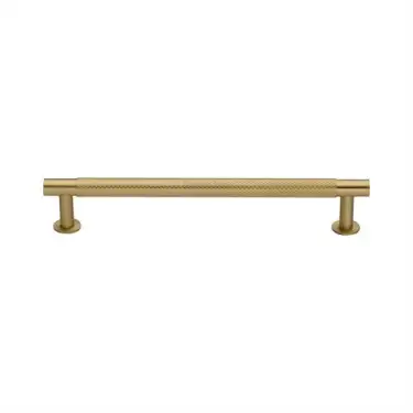 Click Here To Enlarge This Photo Of V4462 160-SB Heritage Brass Cabinet Pull Partial Knurled Design with 16mm Rose 160mm ctc Satin Brass finish