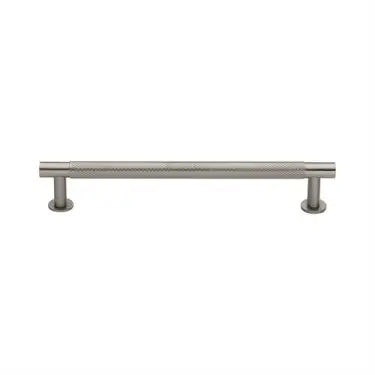 Click Here To Enlarge This Photo Of V4462 160-SN Heritage Brass Cabinet Pull Partial Knurled Design with 16mm Rose 160mm ctc Satin Nickel finish