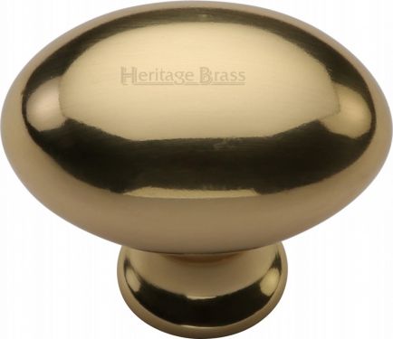 Click Here To Enlarge This Photo Of C114 32-PB Heritage Brass Cabinet Knob Victorian Oval Design 32mm Polished Brass Finish