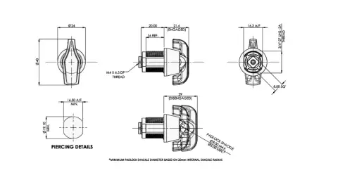 Click Here To Enlarge This Photo Of L33127 - Lowe & Fletcher 5720 Push-To-Turn 20mm Latch Lock - To Accept Padlock