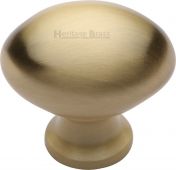 C114 32-SB Heritage Brass Cabinet Knob Victorian Oval Design 32mm Satin Brass Finish