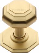 V890-SB Heritage Brass Octagon Centre Door Knob 3" Satin Brass Finish