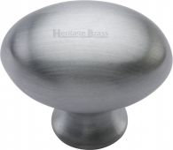 C114 32-SC Heritage Brass Cabinet Knob Victorian Oval Design 32mm Satin Chrome Finish