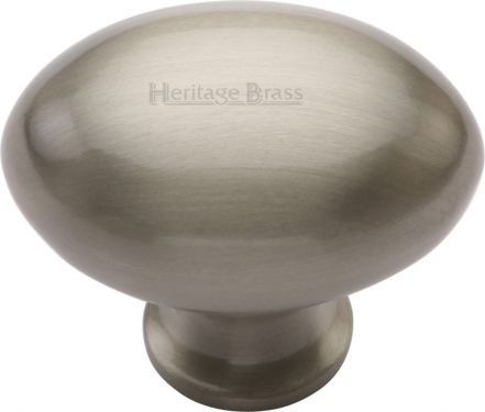 Click Here To Enlarge This Photo Of C114 32-SN Heritage Brass Cabinet Knob Victorian Oval Design 32mm Satin Nickel Finish