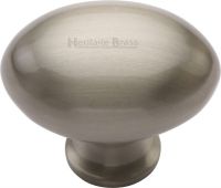 C114 32-SN Heritage Brass Cabinet Knob Victorian Oval Design 32mm Satin Nickel Finish