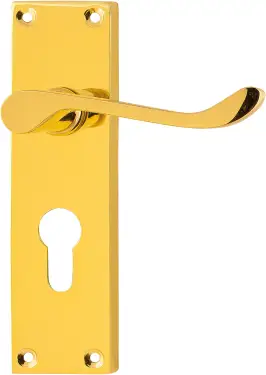 Click Here To Enlarge This Photo Of AR5001/13 Hoppe Victorian Scroll Euro Profile Lock Levers on Plate - Polished Brass (87116028)