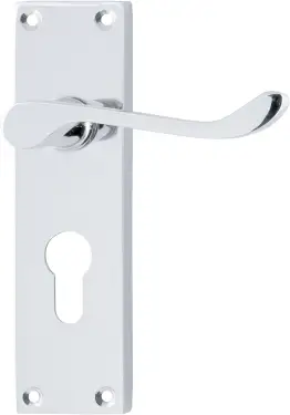 Click Here To Enlarge This Photo Of AR5001/13 Hoppe Victorian Scroll Euro Profile Lock Levers on Plate - Polished Chrome (87116063)