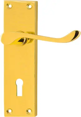 Click Here To Enlarge This Photo Of AR5001/12 Hoppe Victorian Scroll Lock Levers on Plate - Polished Brass (87116021)