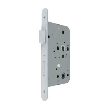 Click Here To Enlarge This Photo Of AR8103-R-60-SSS Hoppe DIN Bathroom Sashlock Radius Forend, 60mm Backset - Satin Stainless Steel (87134392)