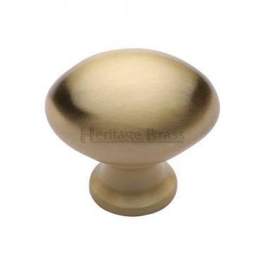 Click Here To Enlarge This Photo Of C114 38-SB Heritage Brass Cabinet Knob Victorian Oval Design 38mm Satin Brass Finish